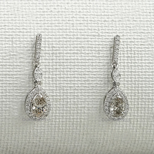 Olive Pear Shape Halo Drop Dangle Earrings Earrings