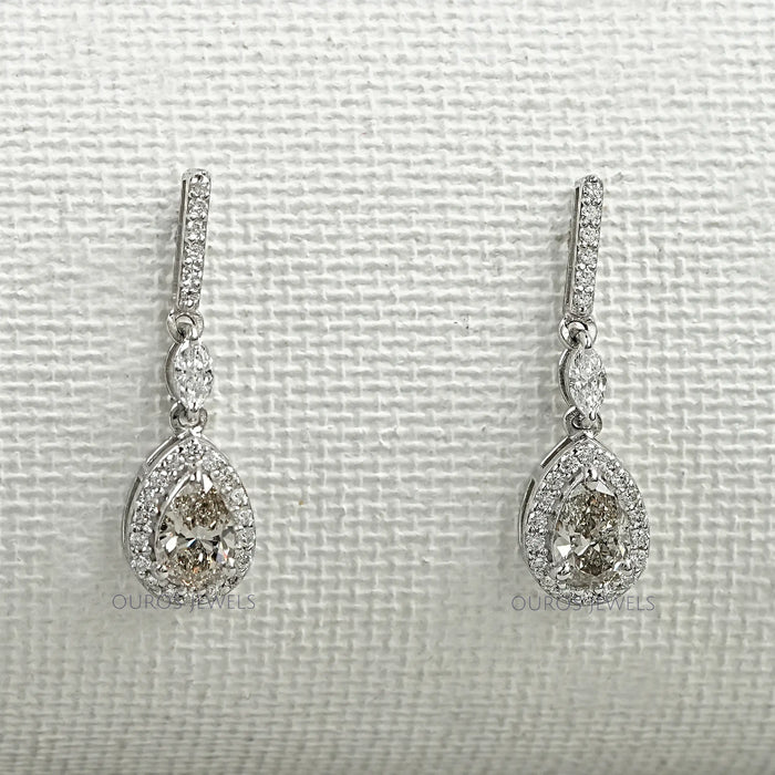 Olive Pear Shape Halo Drop Dangle Earrings Earrings