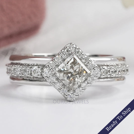 Princess Cut Halo With Accent Lab Diamond Ring