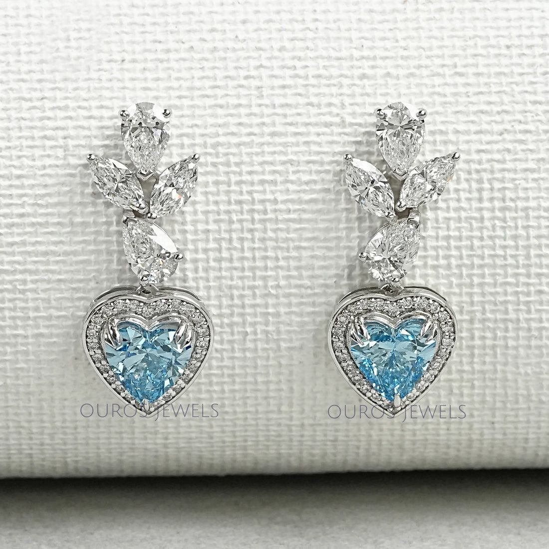 Blue Heart Halo Diamond Dangle Earrings Earrings