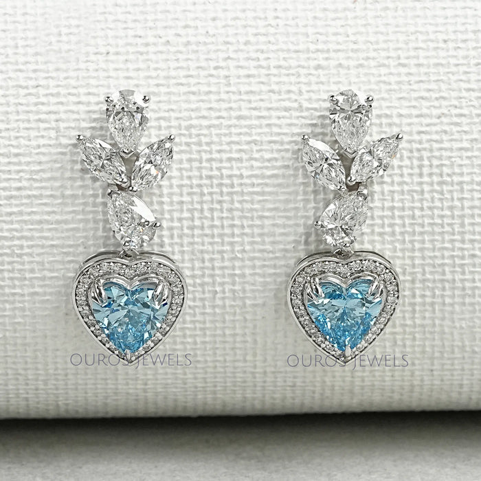 Blue Heart Halo Diamond Dangle Earrings Earrings