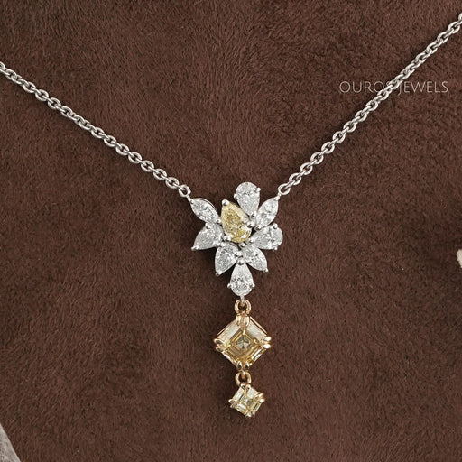 Cluster Diamond Yellow Asscher Cut Pendant Necklaces