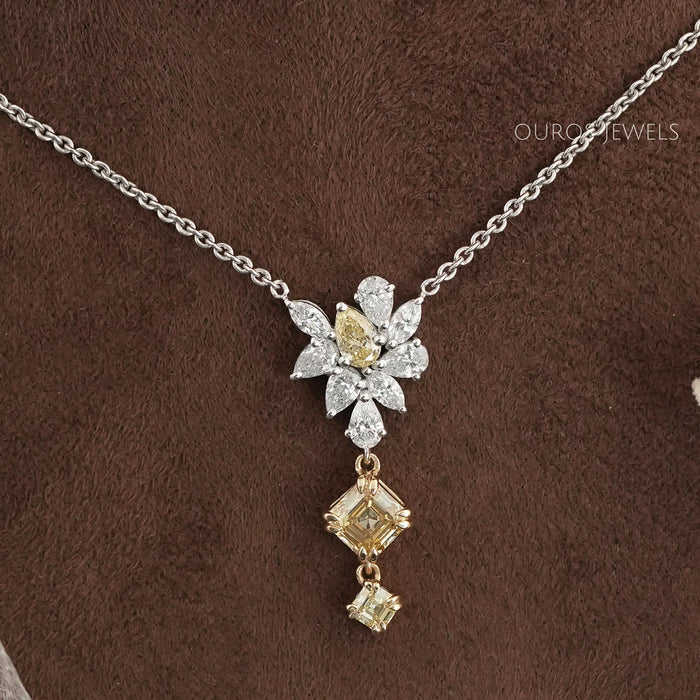 Cluster Diamond Yellow Asscher Cut Pendant Necklaces