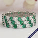 Three Row Emerald Gem And Diamond Wedding Band
