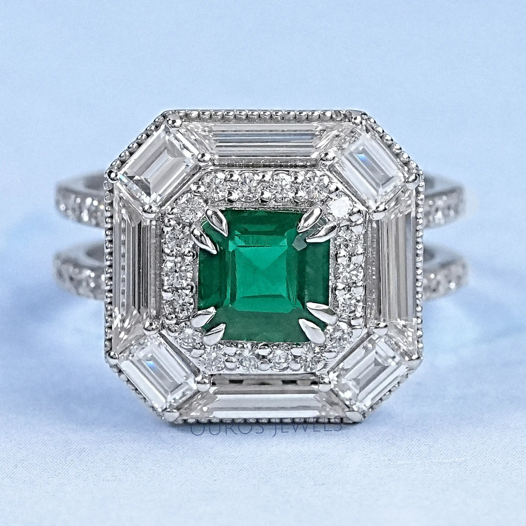 Asscher Shape Lab Gemstone Halo Anniversary Ring Ring
