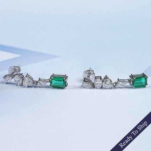 Emerald Gemstone Dangle Drop Earrings