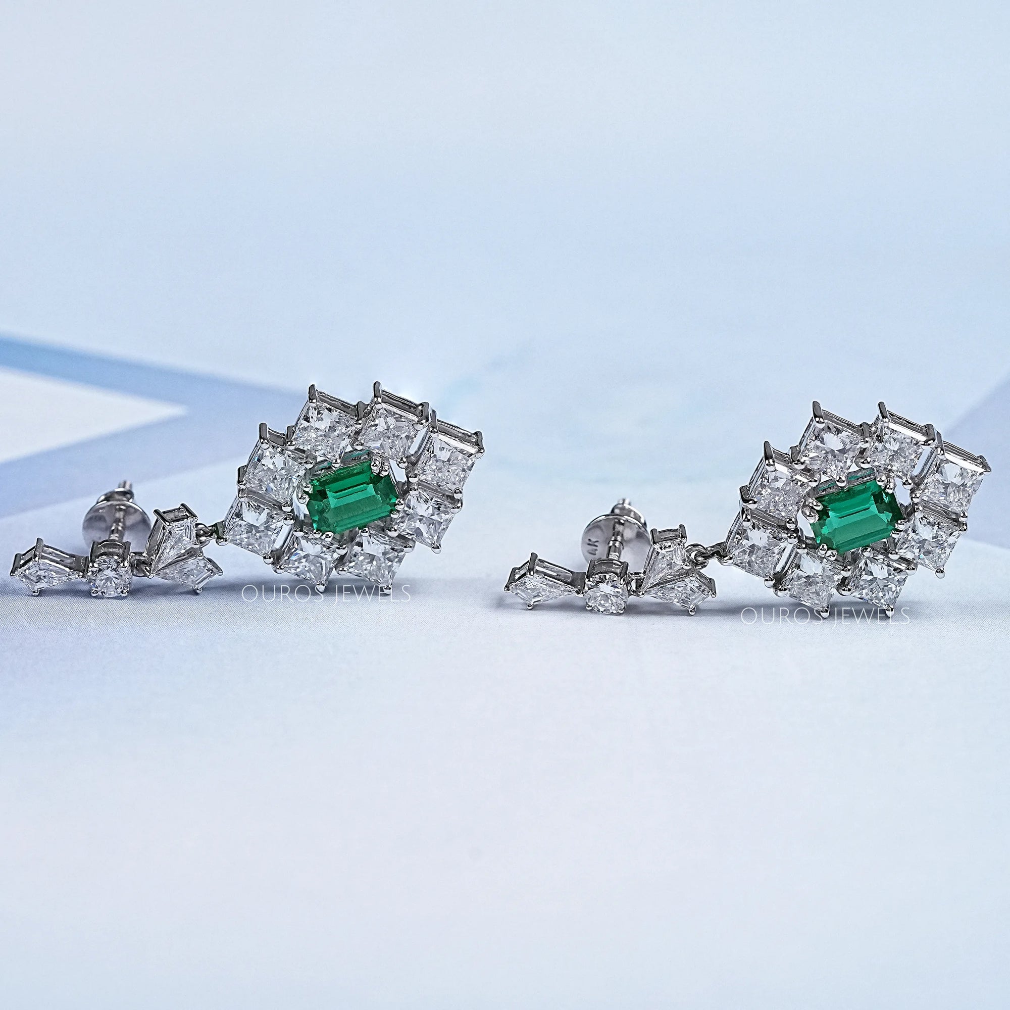 Green Gemstone And Princess Halo Earrings Earring