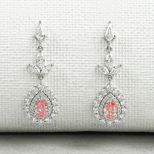 Pink Pear Shape Double Halo Drop Earrings Earrings