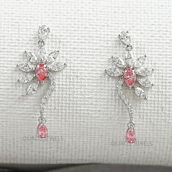 Flower Shape Pink Pear & Marquise Shape Earrings Earrings