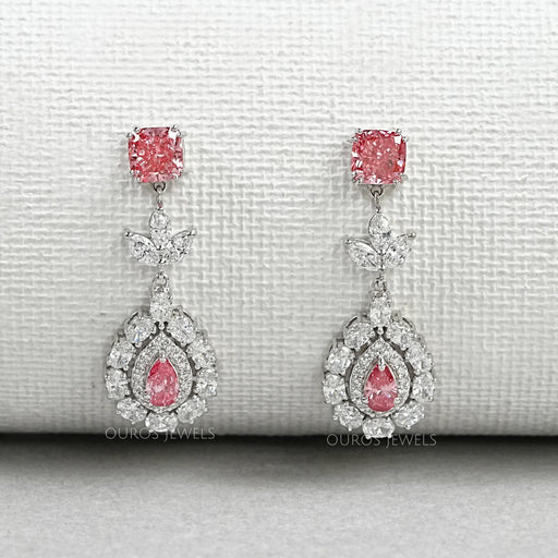 Pink Diamond Double Halo Pear Dangle Earrings Earrings