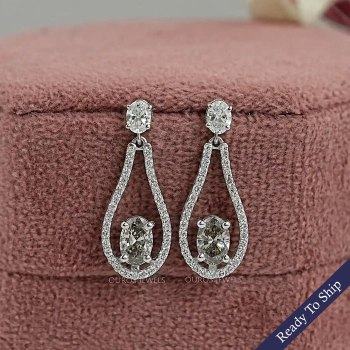 Olive Oval Diamond Layered Teardrop Dangle Earrings Earrings