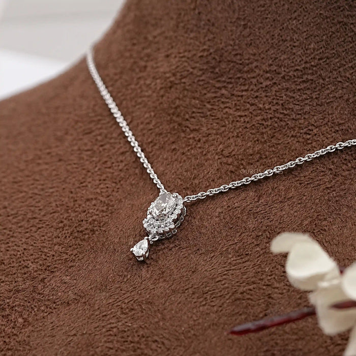 Olive Oval Lab Diamond Halo Pendant Necklaces