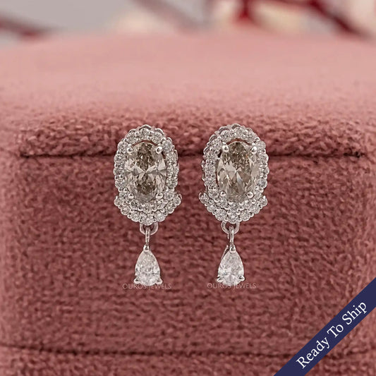 Olive Oval Diamond Halo Drop Earrings Earrings