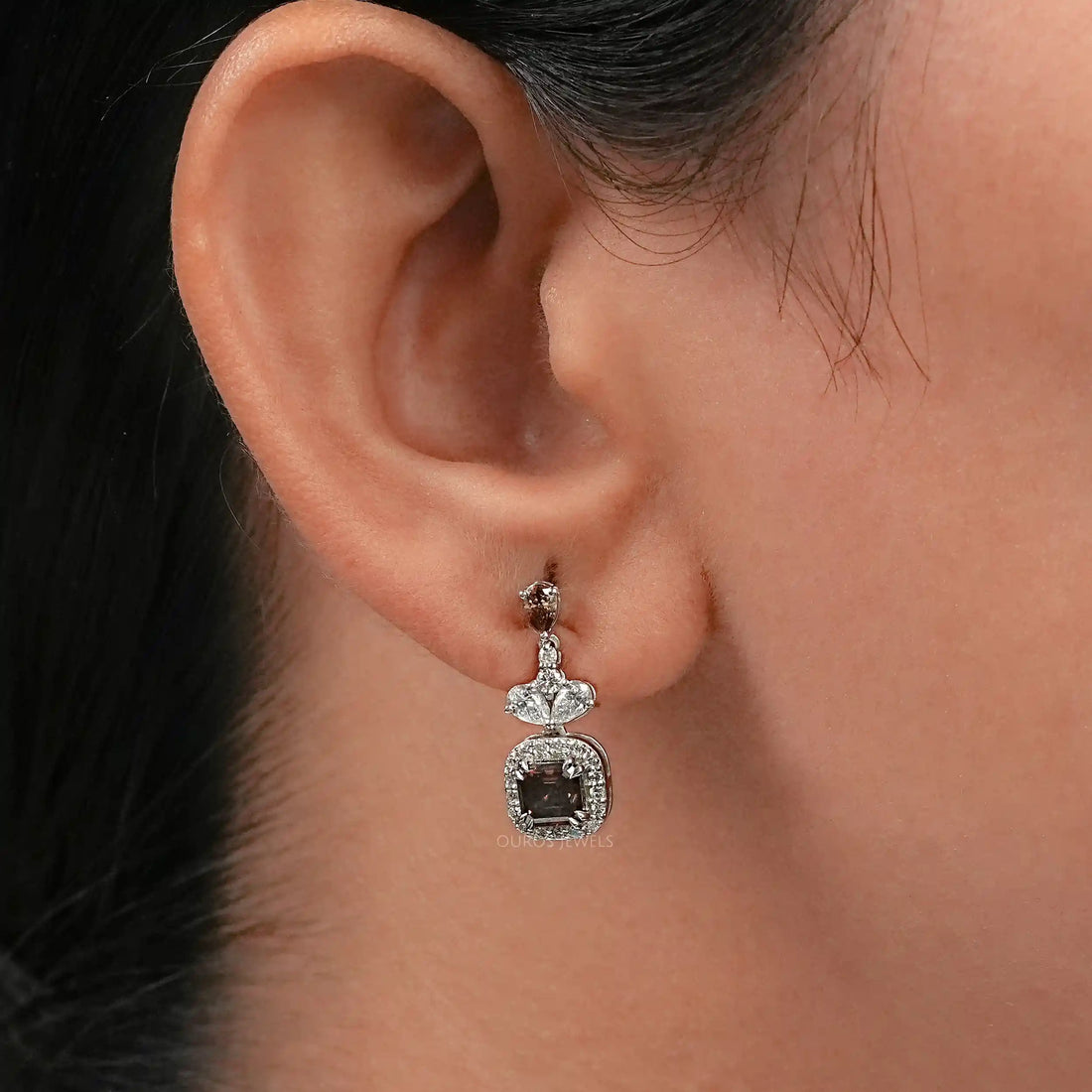 Chocolate Asscher Lab Diamond Drop Earrings Earrings