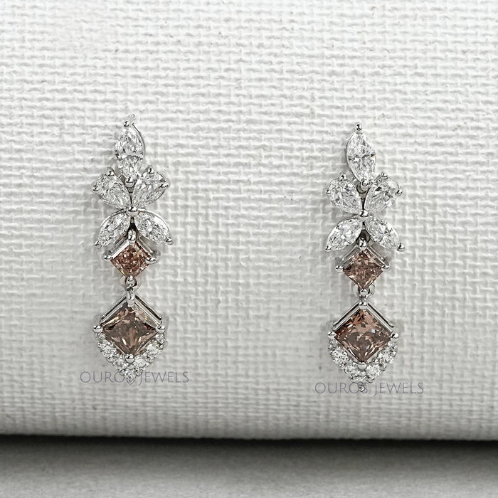 Champagne Princess Cut Drop Earrings Earrings
