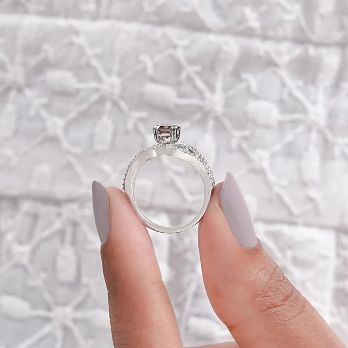 Brown Asscher Cut Lab Diamond Split Shank Accent Ring Ring