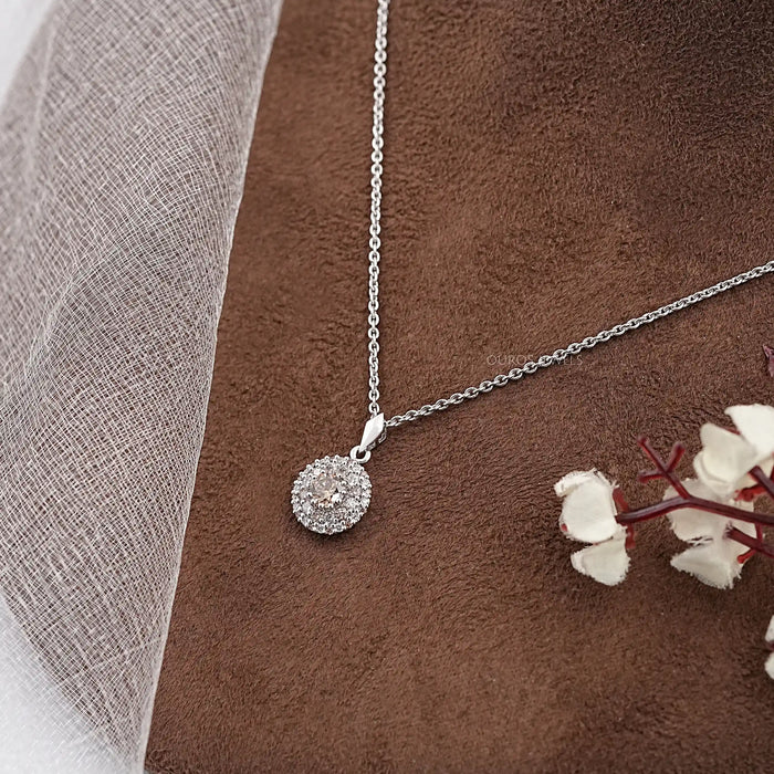 Brown Round Diamond Double Halo Pendant Necklaces
