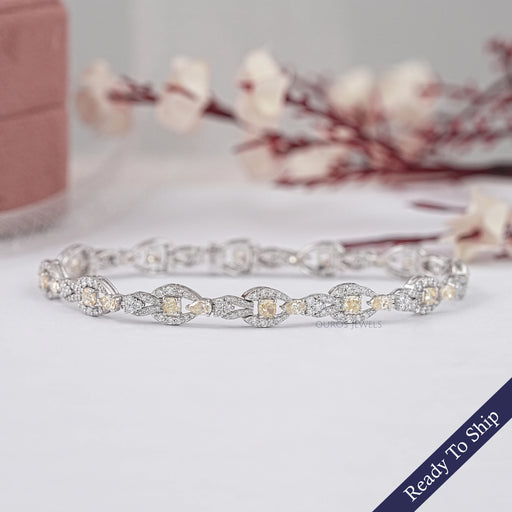 Yellow Cushion Lab Diamond Halo Link Tennis Bracelet Bracelet