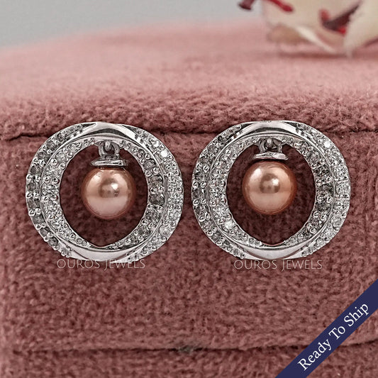 Round Diamond Halo Pearl Earrings