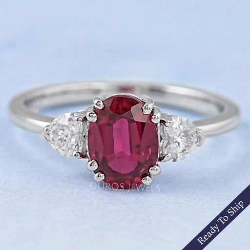 Ruby Oval Gemstone Three Stone Ring