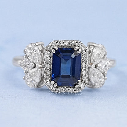 Blue Sapphire Halo Engagement Ring