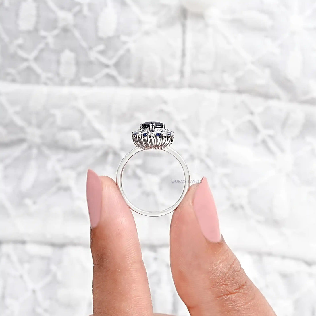 Blue Cushion Cut Lab Gemstone Double Halo Ring Ring