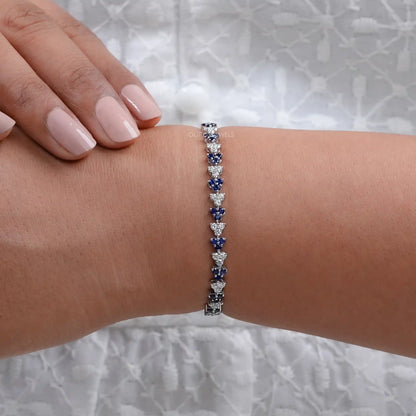 Sapphire Round Cut Three Stone Link Bracelet Bracelet