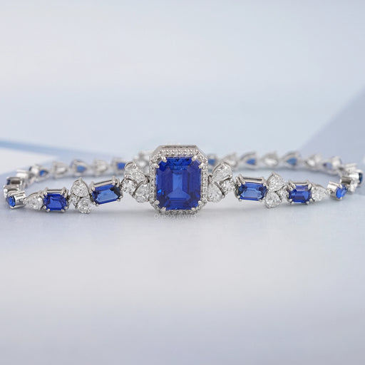 Sapphire Emerald Cut Halo Diamond Bracelet