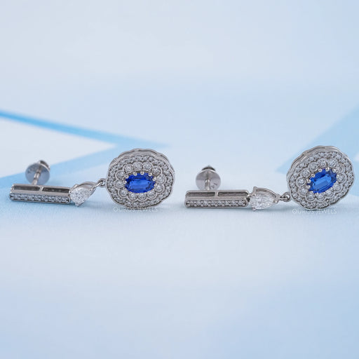 Oval Sapphire and Diamond Double Halo Earrings