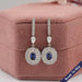 Sapphire Oval Gemstone And Double Halo Drop Earrings Earrings