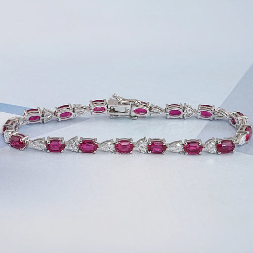 Ruby Oval and Diamond Tennis Bracelet Bracelet