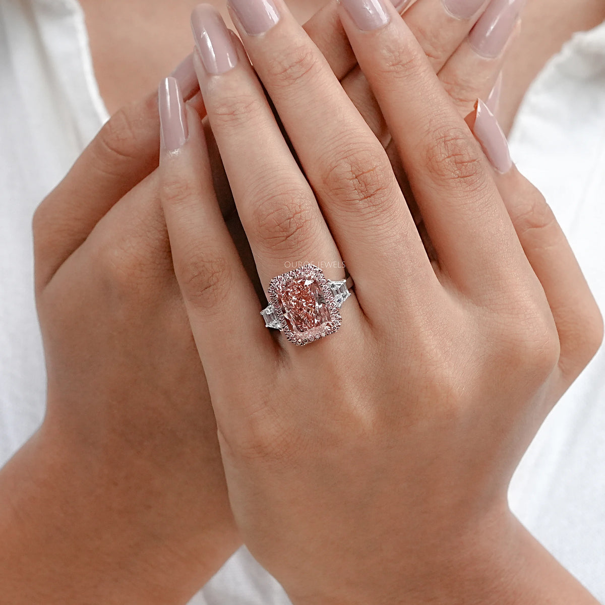 Pink Cushion Diamond Accent Halo Engagement Ring Rings