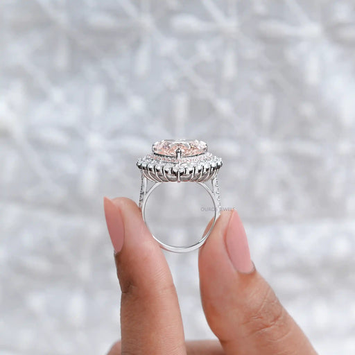 Pink Herat Cut Lab Diamond Double Halo Engagement Ring Ring