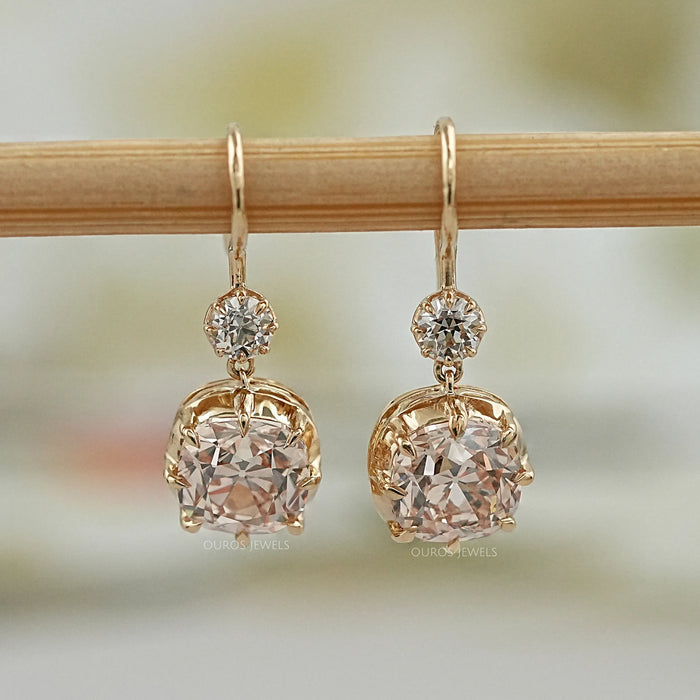 Old Mine Cushion Lab Diamond Dangle Earrings Earrings
