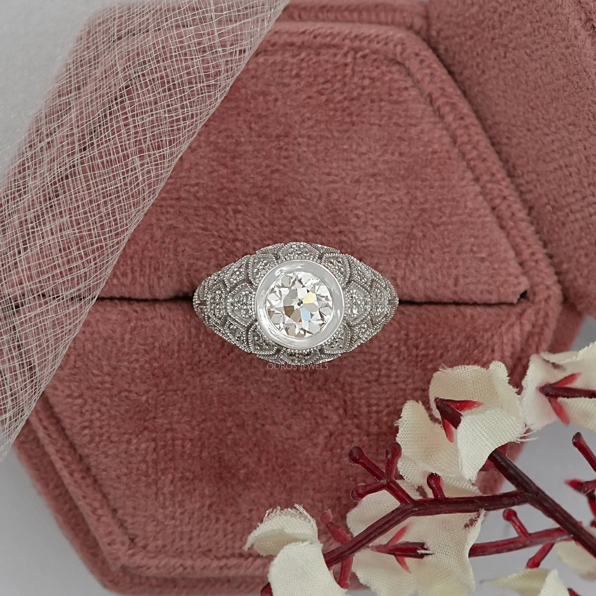 Old European Round Diamond Milgrain Ring Rings