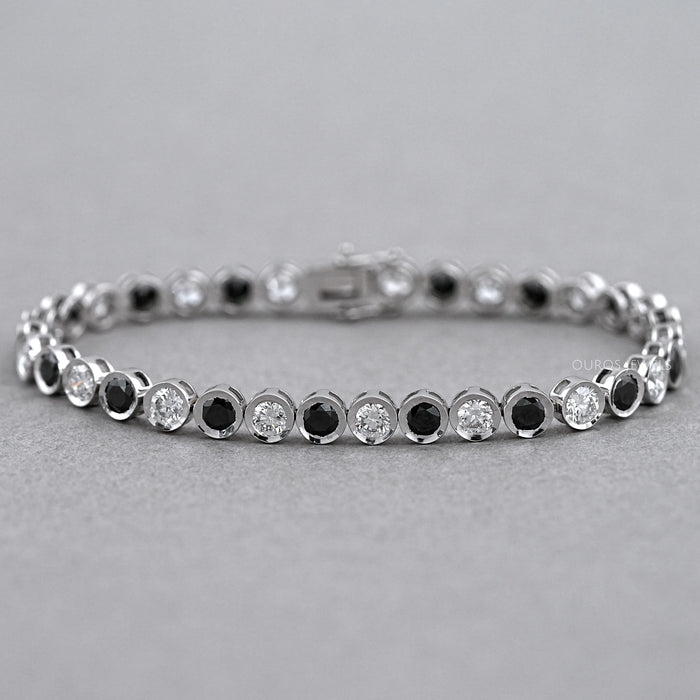 Alternative Bezel Set Round Cut Black Diamond Bracelet Rings
