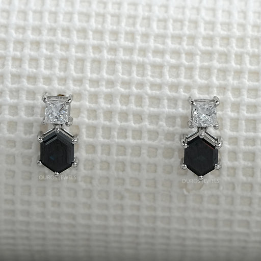 Hexagon Black Diamond Dangle Earrings Earrings