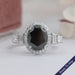 Black Oval Diamond Accent With Halo Engagement Ring Rings