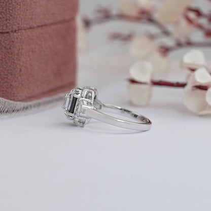 Black Emerald Diamond Three Stone Engagement Ring Rings
