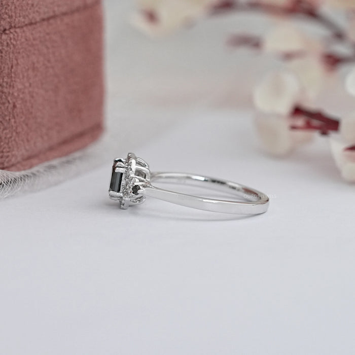 Black Asscher Diamond Halo Engagement Ring Rings