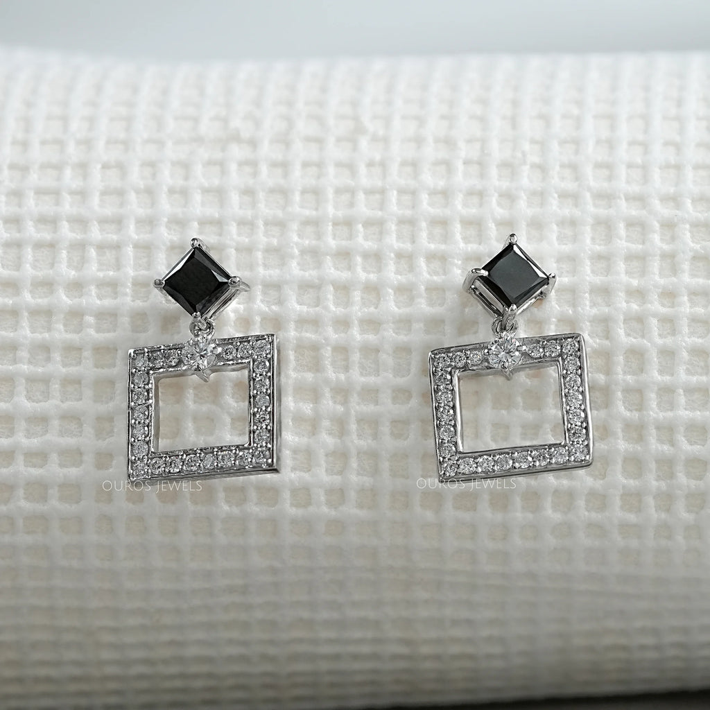 Black Princess Cut Lab Diamond Drop Earrings
