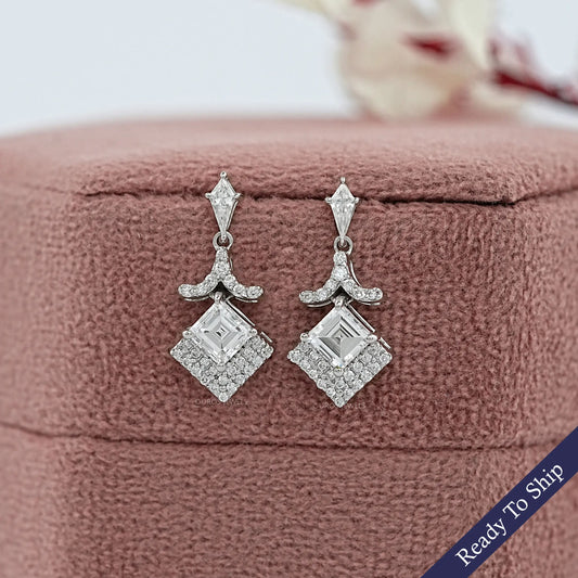 Carre Cut And Kite Diamond Dangle Drop Earrings Earrings