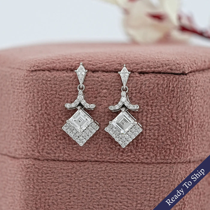 Carre Cut And Kite Diamond Dangle Drop Earrings Earrings