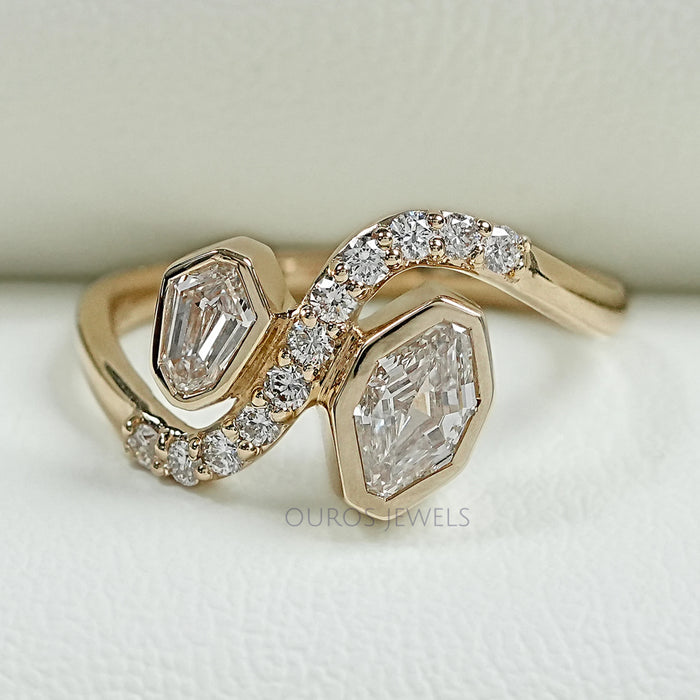 Bezel Set Shied Cut Baypass Wedding Ring