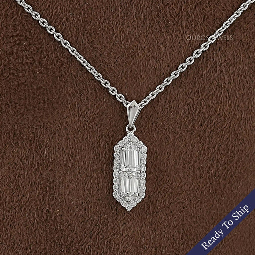 Step Cut Arrow Lab Diamond Halo Pendant Necklaces