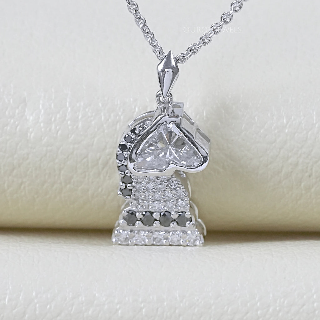 Knight Chess Horse Cut Lab Diamond Cluster Pendant Necklaces