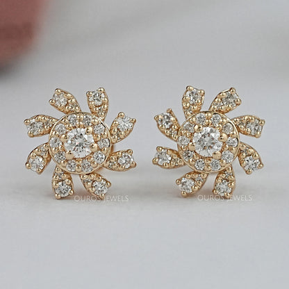 Floral Shape Lab Diamond Stud Earring