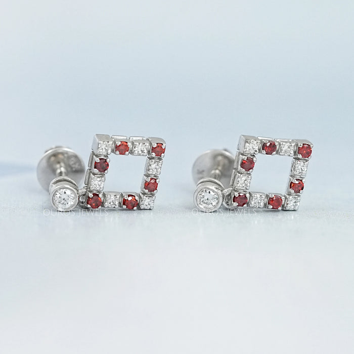 Bezel Set Round Ruby Gemstone Accent Drop Earrings Earring