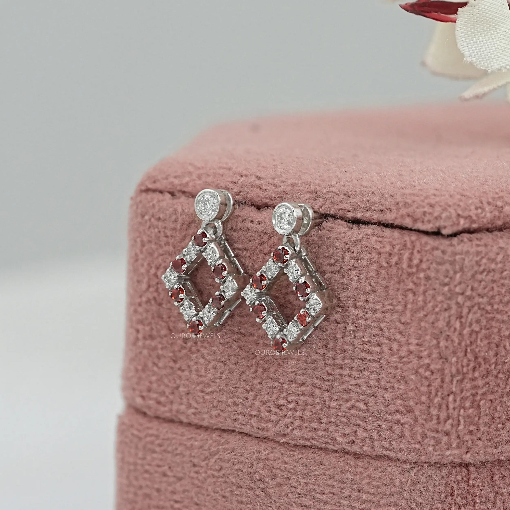 Ruby Round Gemstone Bezel Set Drop Earrings Earrings