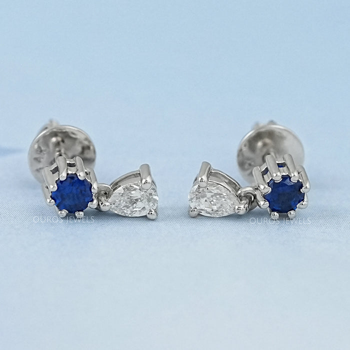 Sapphire Round Cut Gemstone Dangle Earrings